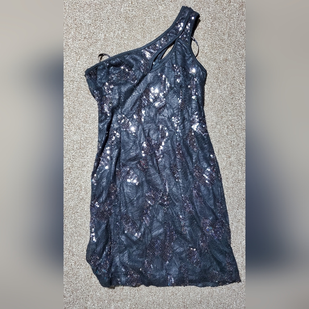 Black Sequin Dress Small One Shoulder